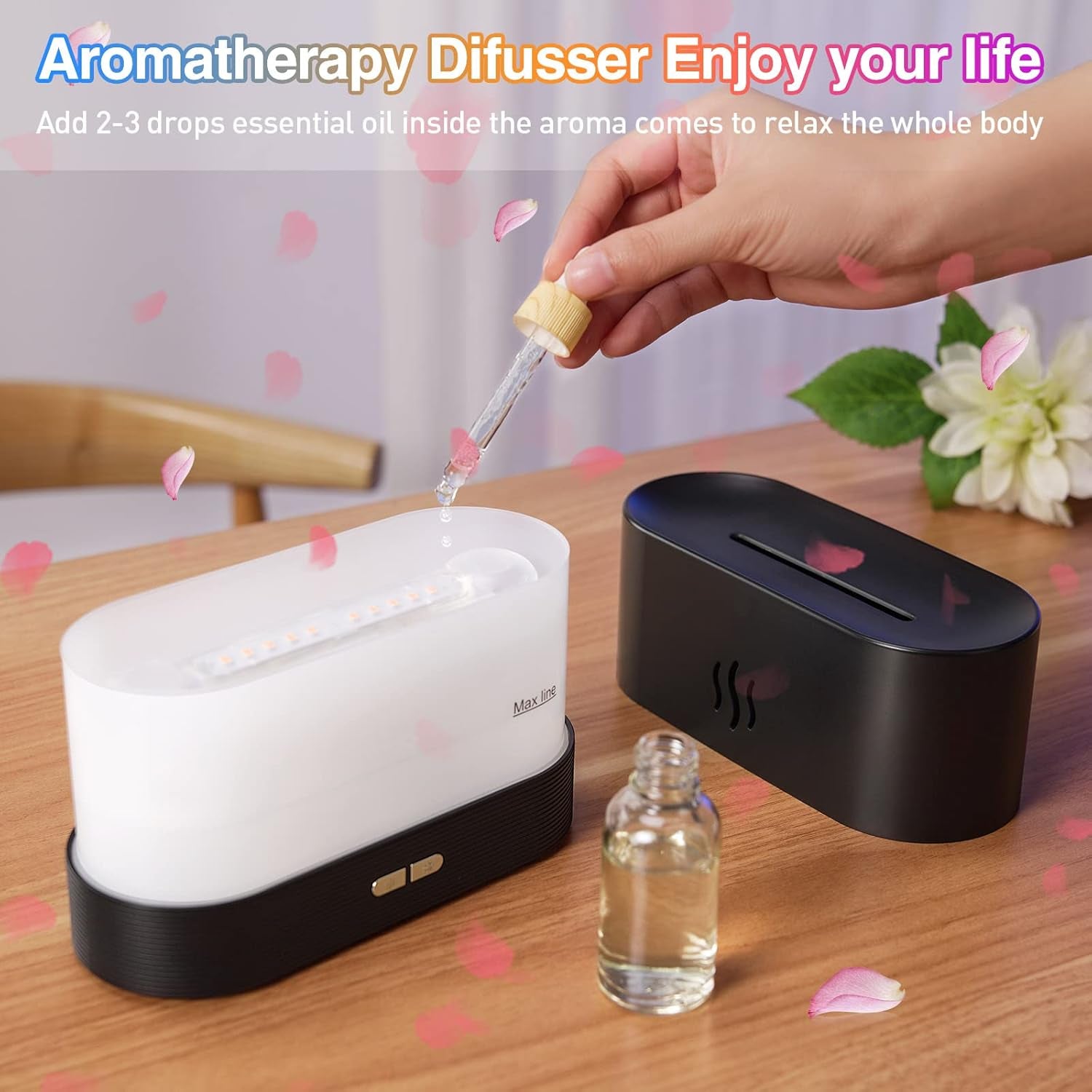 Colorful Flame Air Aroma Diffuser Humidifier, 7 Flame Colors Noiseless Essential Oil Diffuser