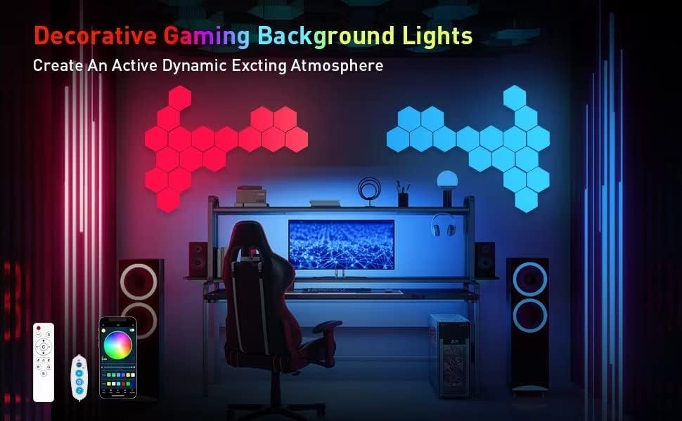 Hexagon Lights (8 Pack) LED Wall Panels, RGB Gaming Lights with APP