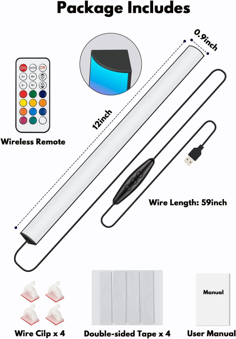 Monitor RGB Ambient Backlight Bar, LED Light for Desk Gaming Setup, USB Powered Light, 353 Color Change Modes, Wireless Remote
