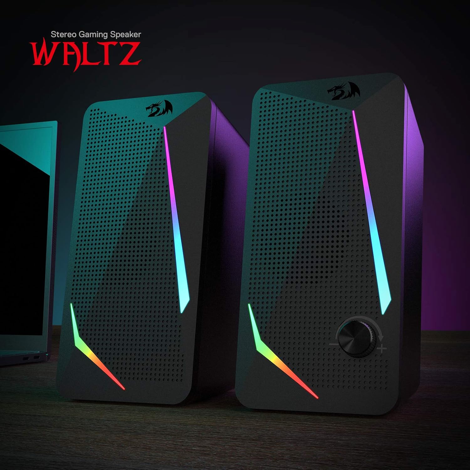 RGB Desktop Speakers with 4 Colorful LED Backlight Modes, Enhanced Bass and Easy-Access Volume Control, USB Powered W/ 3.5Mm Cable