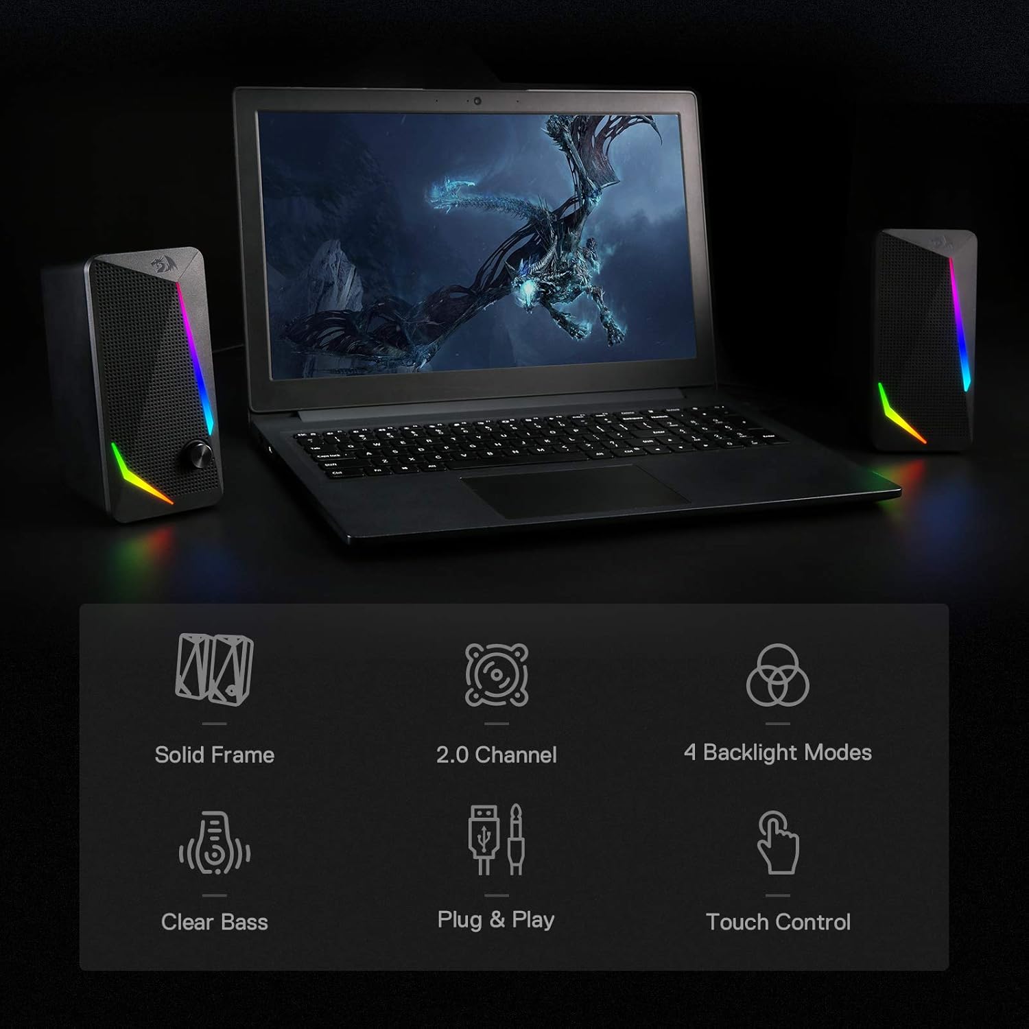 RGB Desktop Speakers with 4 Colorful LED Backlight Modes, Enhanced Bass and Easy-Access Volume Control, USB Powered W/ 3.5Mm Cable