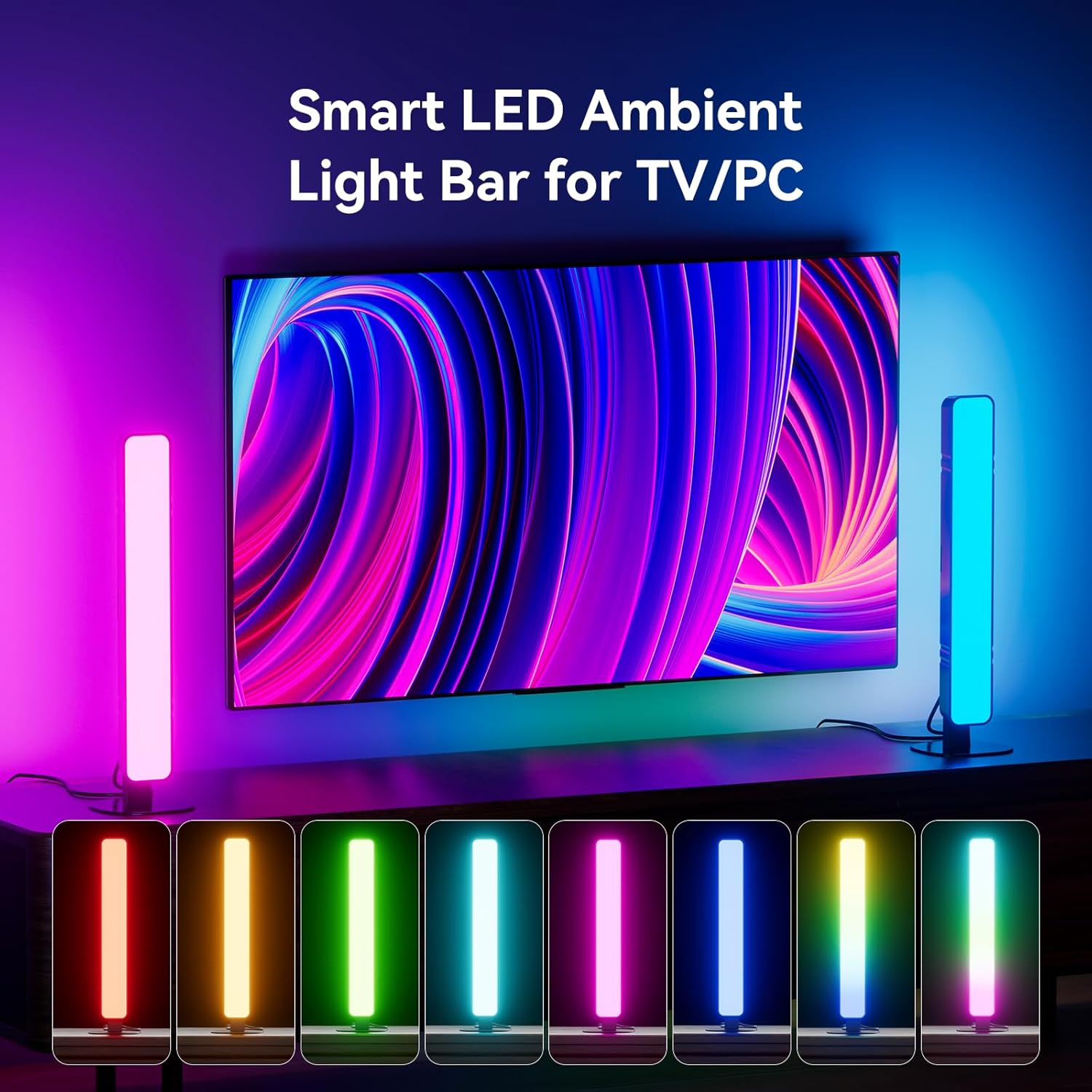 LED Light Bar, Music Sync RGB Light Bar, USB Ambient Lamp, Color Changing TV/Monitor Backlight with Remote Control, 15 Dynamic Modes