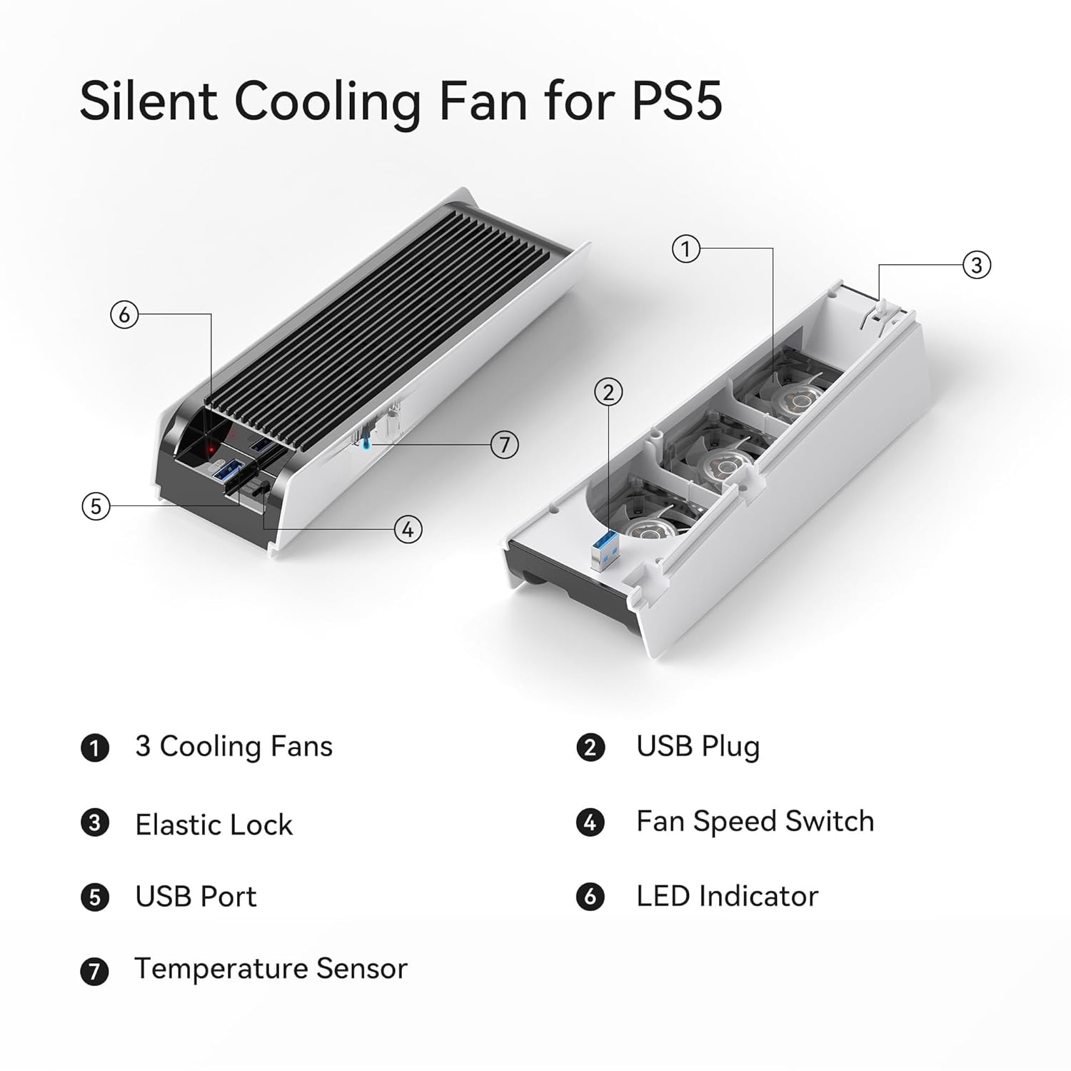 Cooling Fan for PS5 Accessories, Quiet Cooling Fan with Auto Speed, LED & Controller USB Port for PS5 Disc/Digital Edition 2020, Not for Playstation 5 Slim/Pro