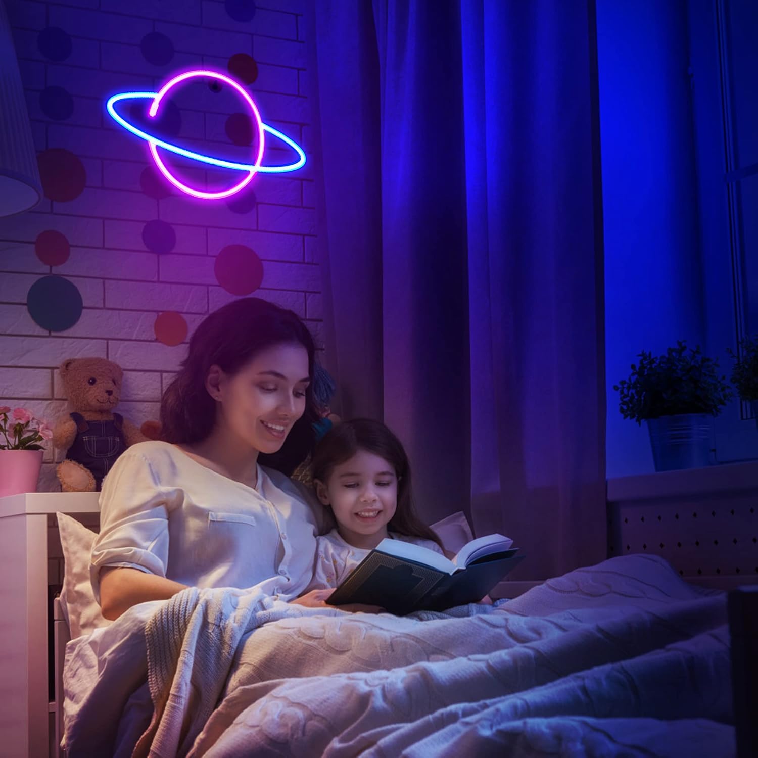 3 Piece Outer Space LED Neon Lights Wall Decor, Usb or Battery Powered