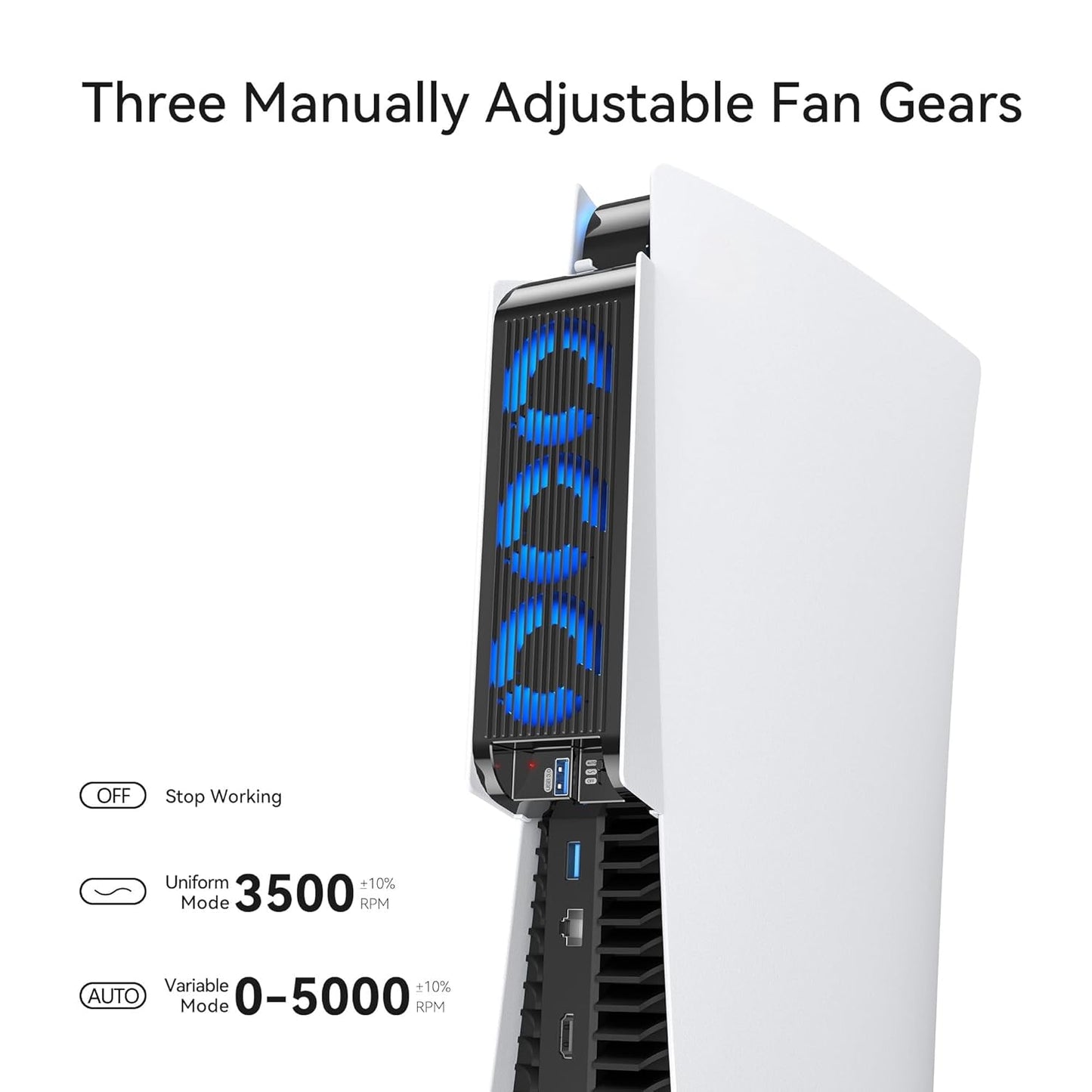Cooling Fan for PS5 Accessories, Quiet Cooling Fan with Auto Speed, LED & Controller USB Port for PS5 Disc/Digital Edition 2020, Not for Playstation 5 Slim/Pro