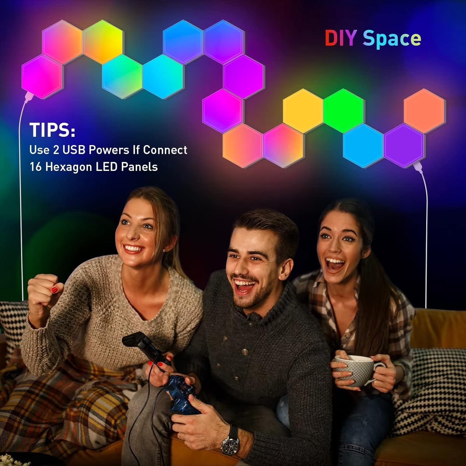 Hexagon Lights (8 Pack) LED Wall Panels, RGB Gaming Lights with APP