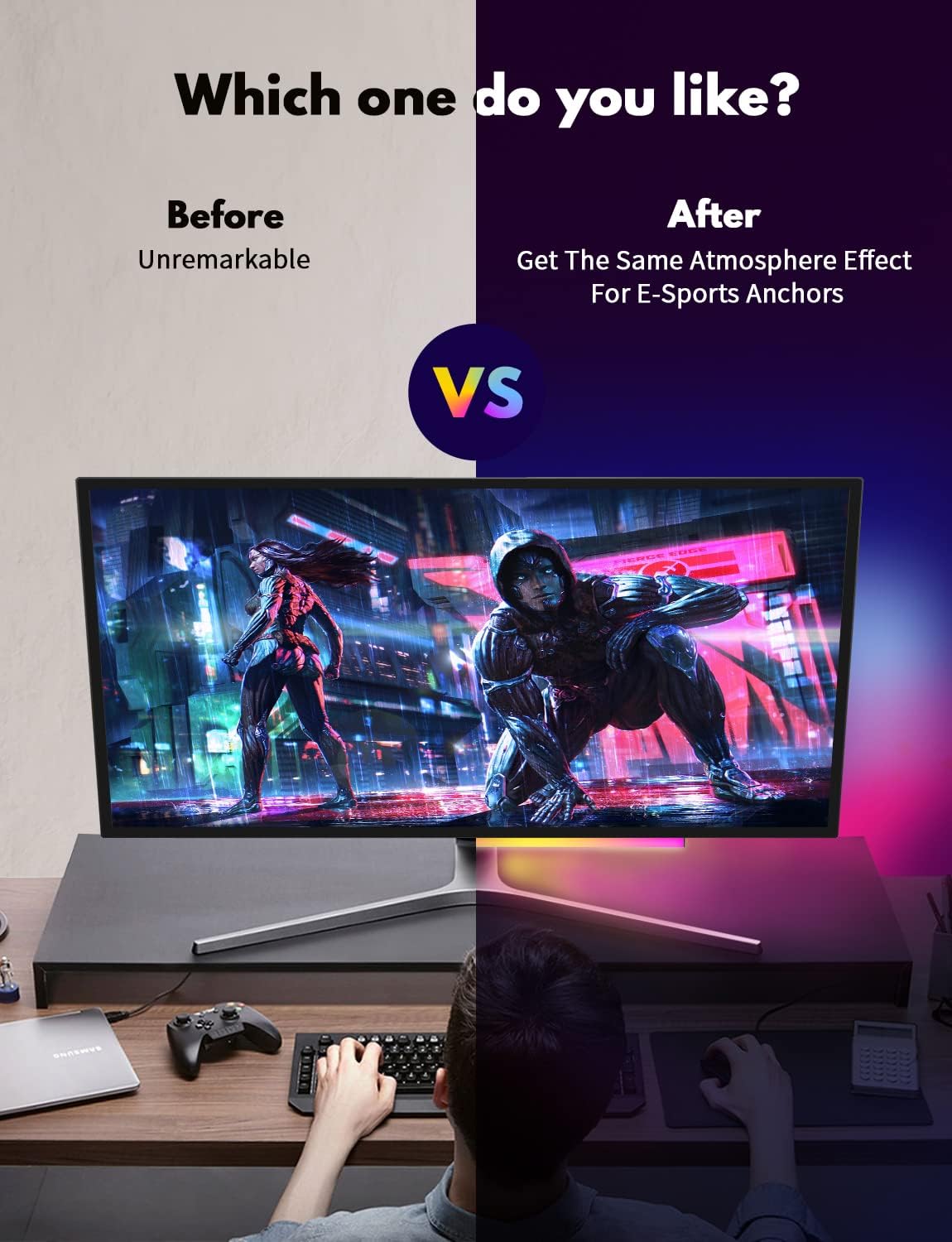 Monitor RGB Ambient Backlight Bar, LED Light for Desk Gaming Setup, USB Powered Light, 353 Color Change Modes, Wireless Remote