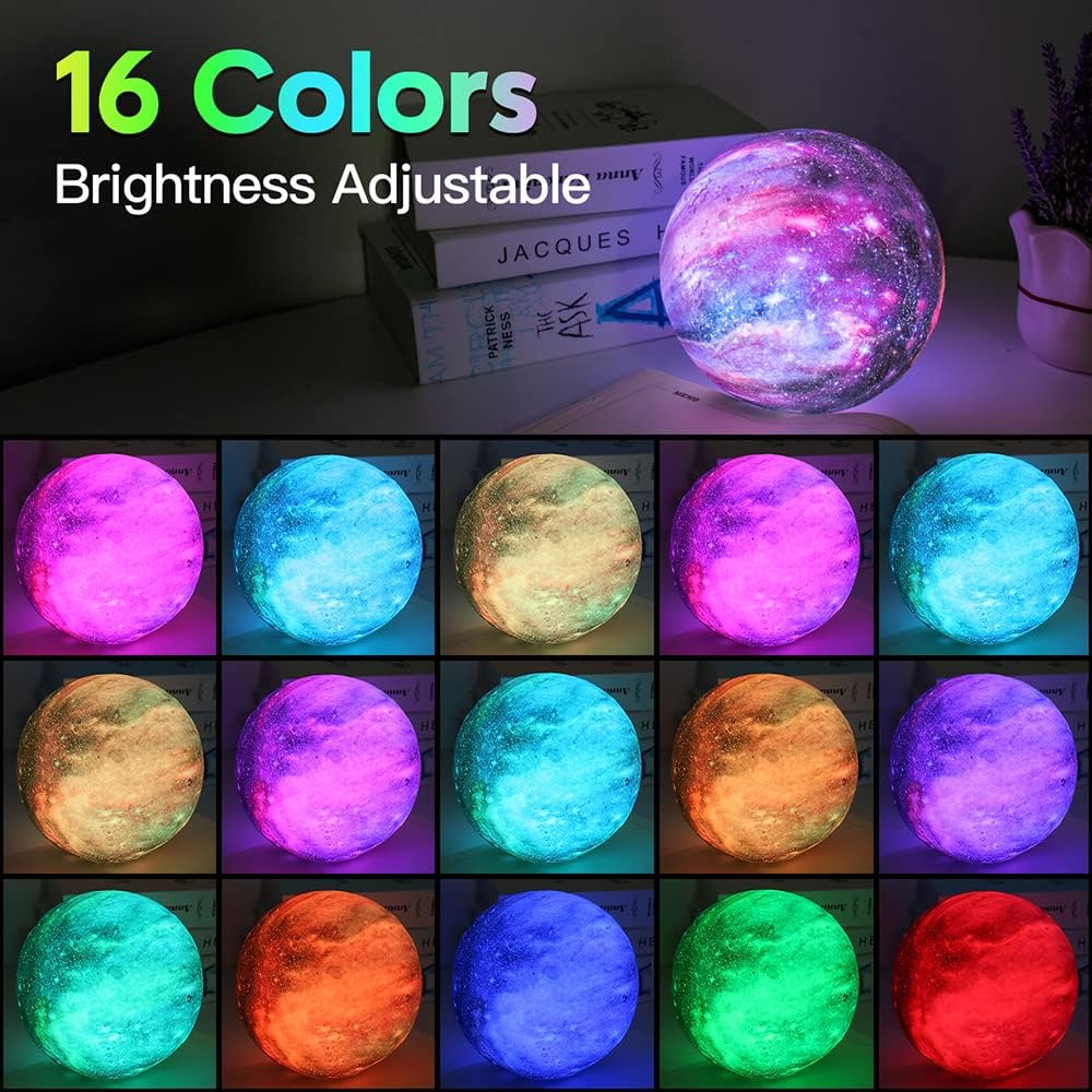 Moon Lamp Galaxy 16 Colors LED 3D Moon Light, Remote & Touch Control