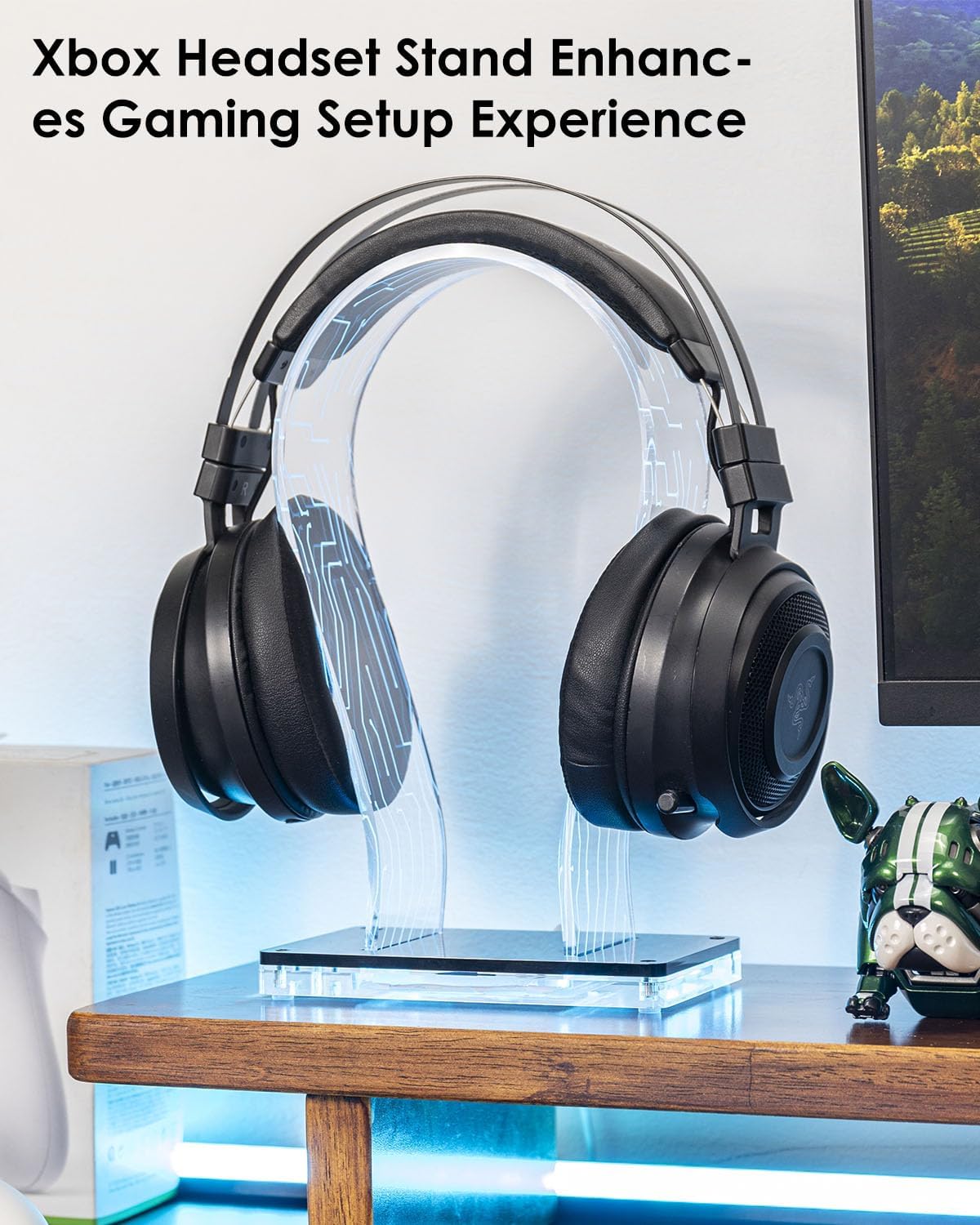 RGB Headphone Stand with 213 Modes 60K Colors, Music Rhythm Sync, Acrylic Headphone Stand for Desk Enhances Gaming Setup Experience, Gaming Headset Holder with APP & Wired Controller