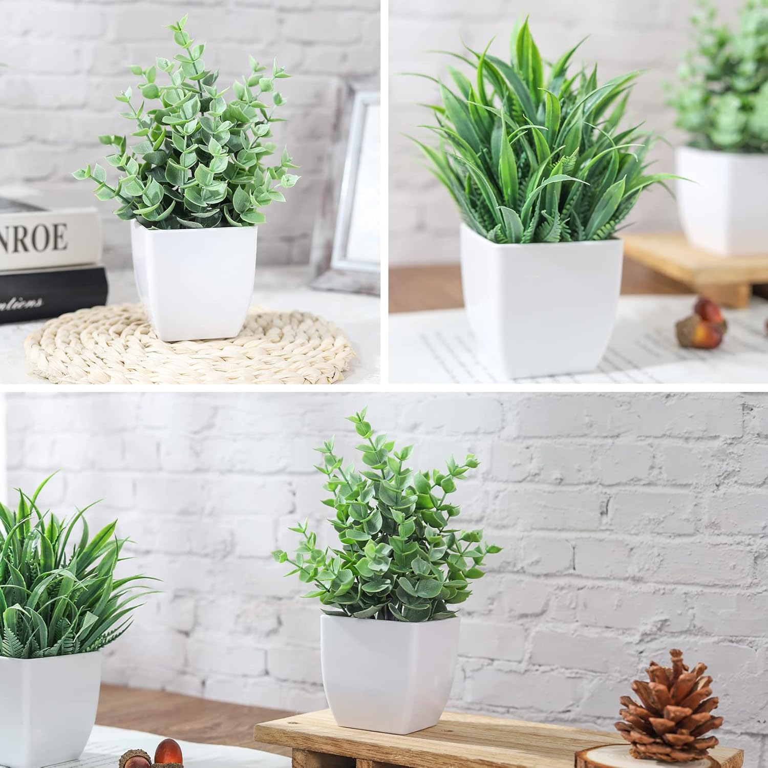 2 Pack Small Fake Plants Mini Artificial Potted Plants for Table Desk Home Bathroom Office Decor