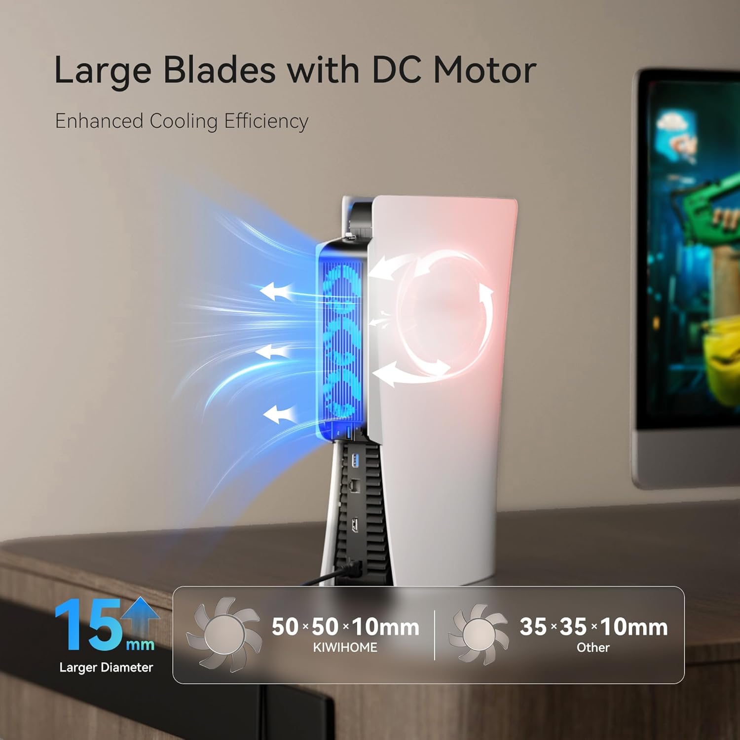 Cooling Fan for PS5 Accessories, Quiet Cooling Fan with Auto Speed, LED & Controller USB Port for PS5 Disc/Digital Edition 2020, Not for Playstation 5 Slim/Pro