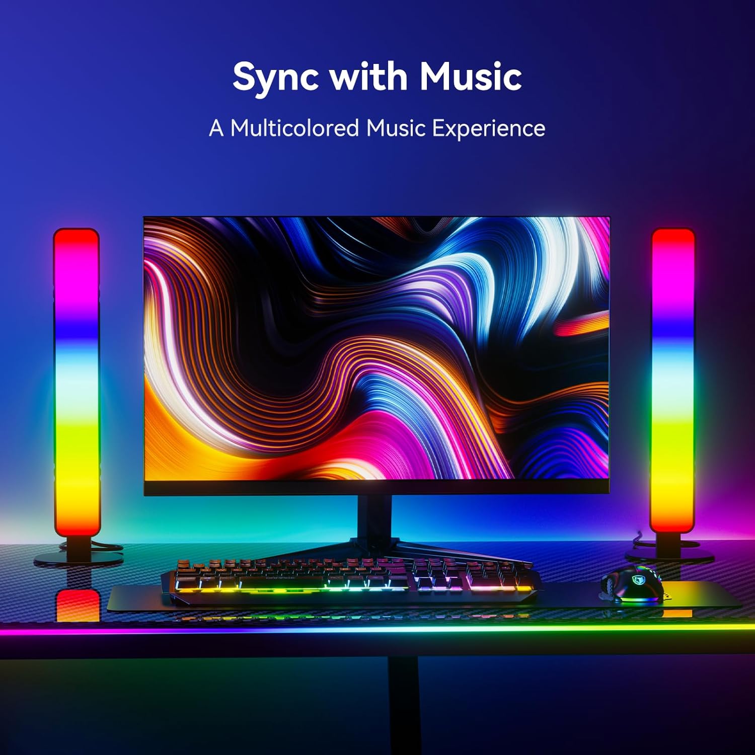 LED Light Bar, Music Sync RGB Light Bar, USB Ambient Lamp, Color Changing TV/Monitor Backlight with Remote Control, 15 Dynamic Modes