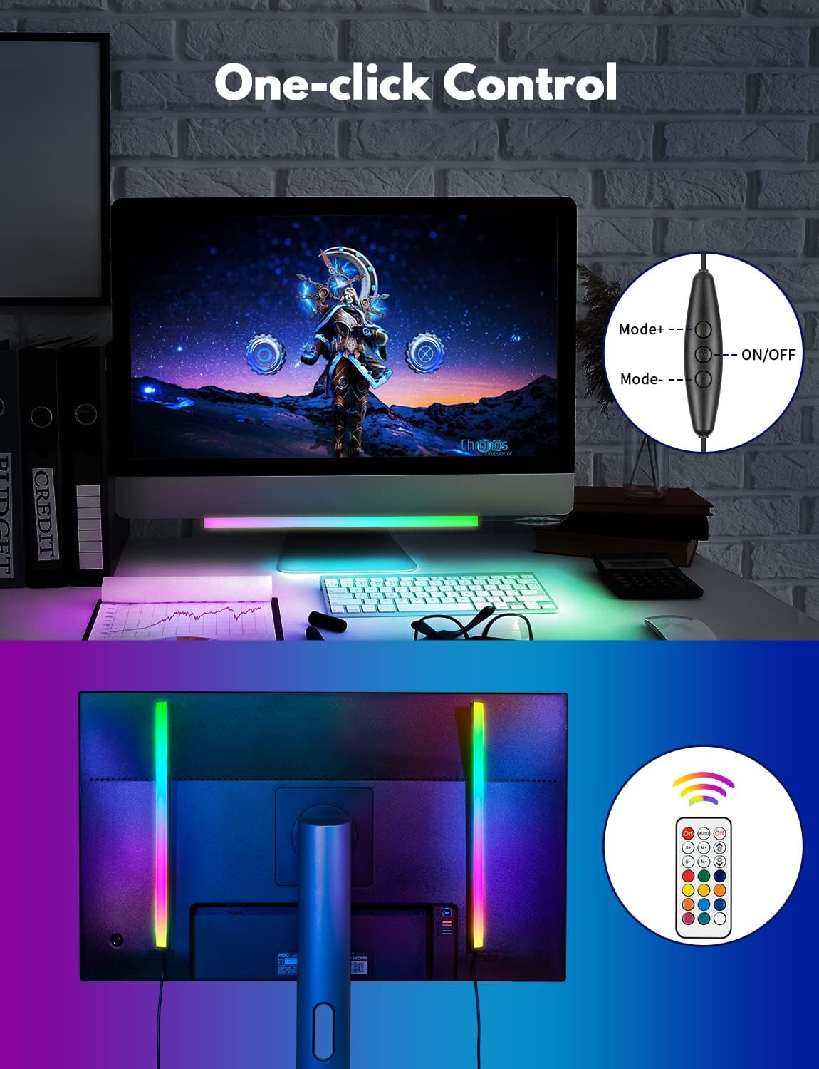 Monitor RGB Ambient Backlight Bar, LED Light for Desk Gaming Setup, USB Powered Light, 353 Color Change Modes, Wireless Remote