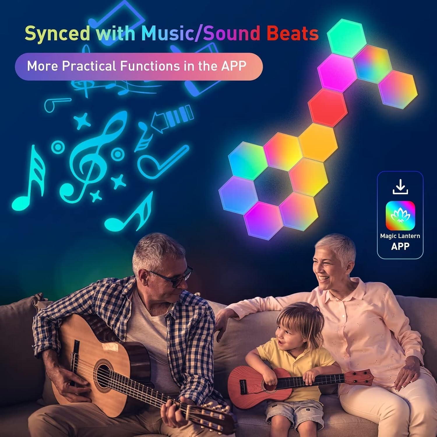 Hexagon Lights (8 Pack) LED Wall Panels, RGB Gaming Lights with APP