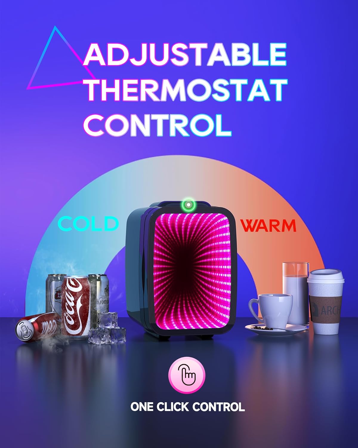 LED Mini Fridge, 4 Liter/6 Cans Small Refrigerator With 6 Different Dimmable LED Light