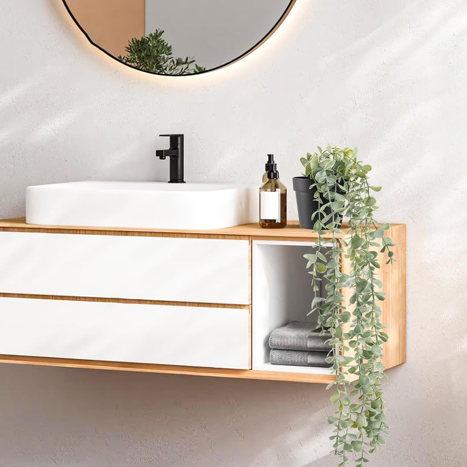 1 Piece Fake Hanging Plant, Artificial Potted Faux Eucalyptus Plants