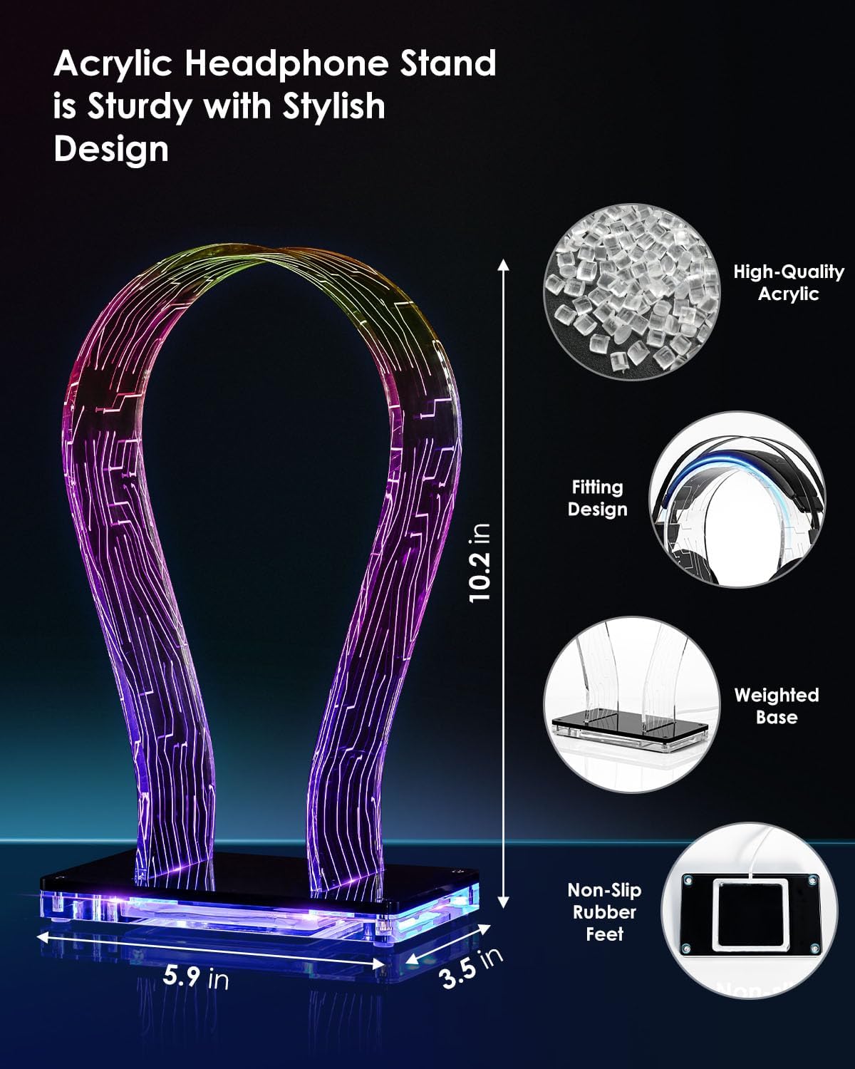 RGB Headphone Stand with 213 Modes 60K Colors, Music Rhythm Sync, Acrylic Headphone Stand for Desk Enhances Gaming Setup Experience, Gaming Headset Holder with APP & Wired Controller