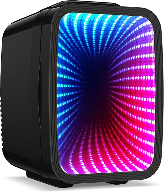 LED Mini Fridge, 4 Liter/6 Cans Small Refrigerator With 6 Different Dimmable LED Light