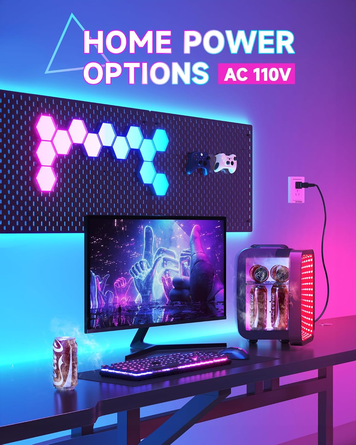 LED Mini Fridge, 4 Liter/6 Cans Small Refrigerator With 6 Different Dimmable LED Light