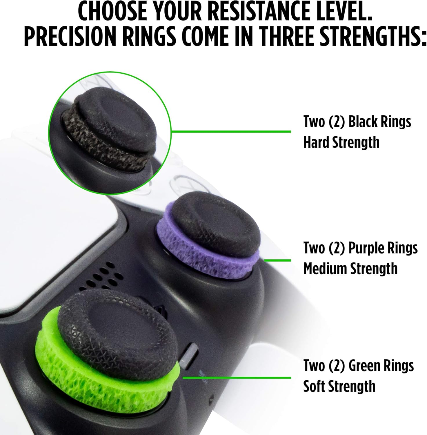 Precision Rings | Aim Assist Motion Control for Playstation 4 (PS4), PS5, Xbox One, XBX, Switch Pro & Scuf Controller (Black/Purple/Green)