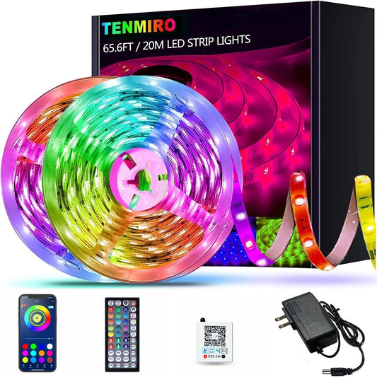 65.6Ft Led Strip Lights, Ultra Long RGB Color Changing LED Light Strips Kit with 44 Key Remote