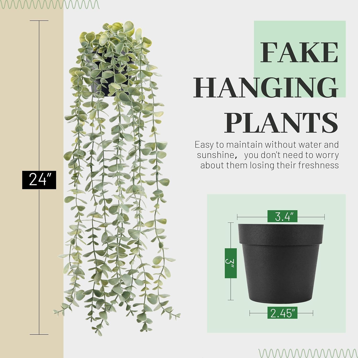 1 Piece Fake Hanging Plant, Artificial Potted Faux Eucalyptus Plants