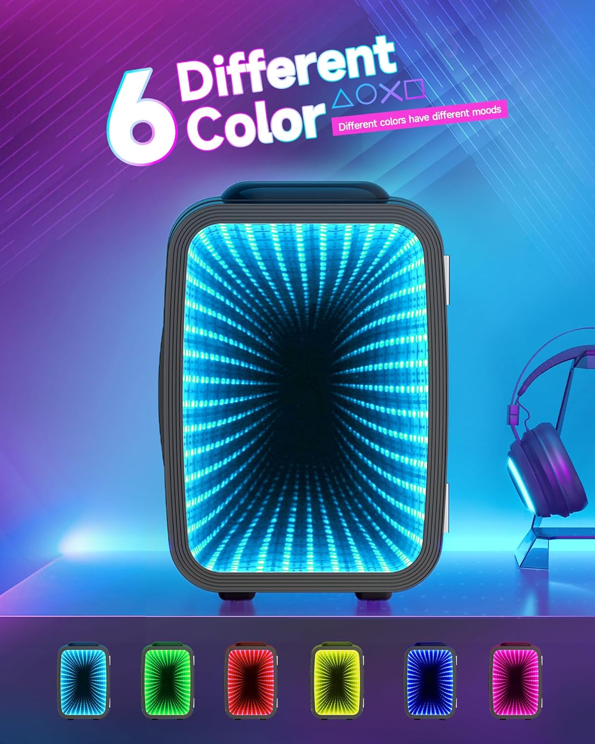 LED Mini Fridge, 4 Liter/6 Cans Small Refrigerator With 6 Different Dimmable LED Light