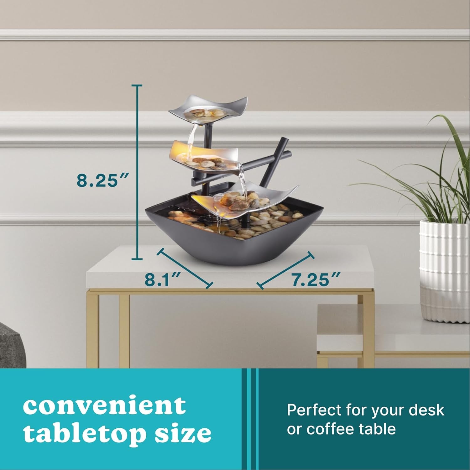 Tabletop Water Fountain, Home Décor Soothing Sound Machine - Automatic Pump, Deep Basin & Natural River Rocks. Indoor Zen Relaxation