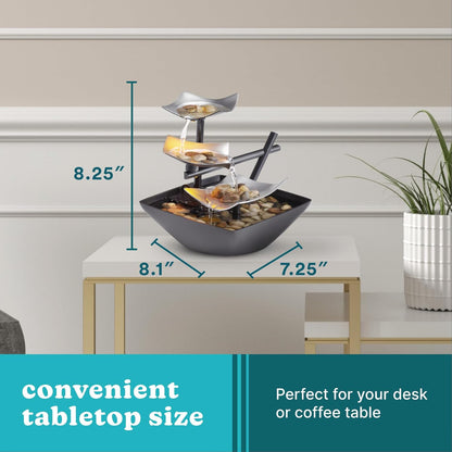 Tabletop Water Fountain, Home Décor Soothing Sound Machine - Automatic Pump, Deep Basin & Natural River Rocks. Indoor Zen Relaxation