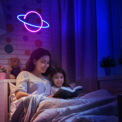 3 Piece Outer Space LED Neon Lights Wall Decor, Usb or Battery Powered