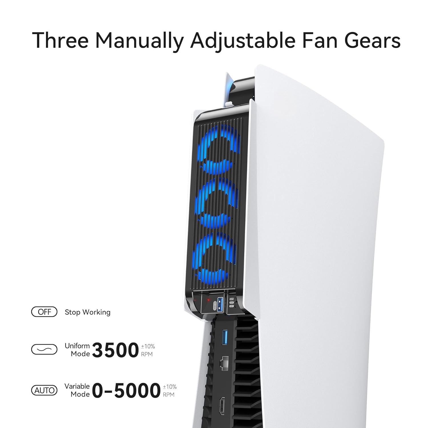 Cooling Fan for PS5 Accessories, Quiet Cooling Fan with Auto Speed, LED & Controller USB Port for PS5 Disc/Digital Edition 2020, Not for Playstation 5 Slim/Pro