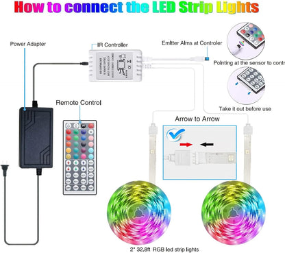65.6Ft Led Strip Lights, Ultra Long RGB Color Changing LED Light Strips Kit with 44 Key Remote
