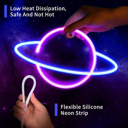 3 Piece Outer Space LED Neon Lights Wall Decor, Usb or Battery Powered