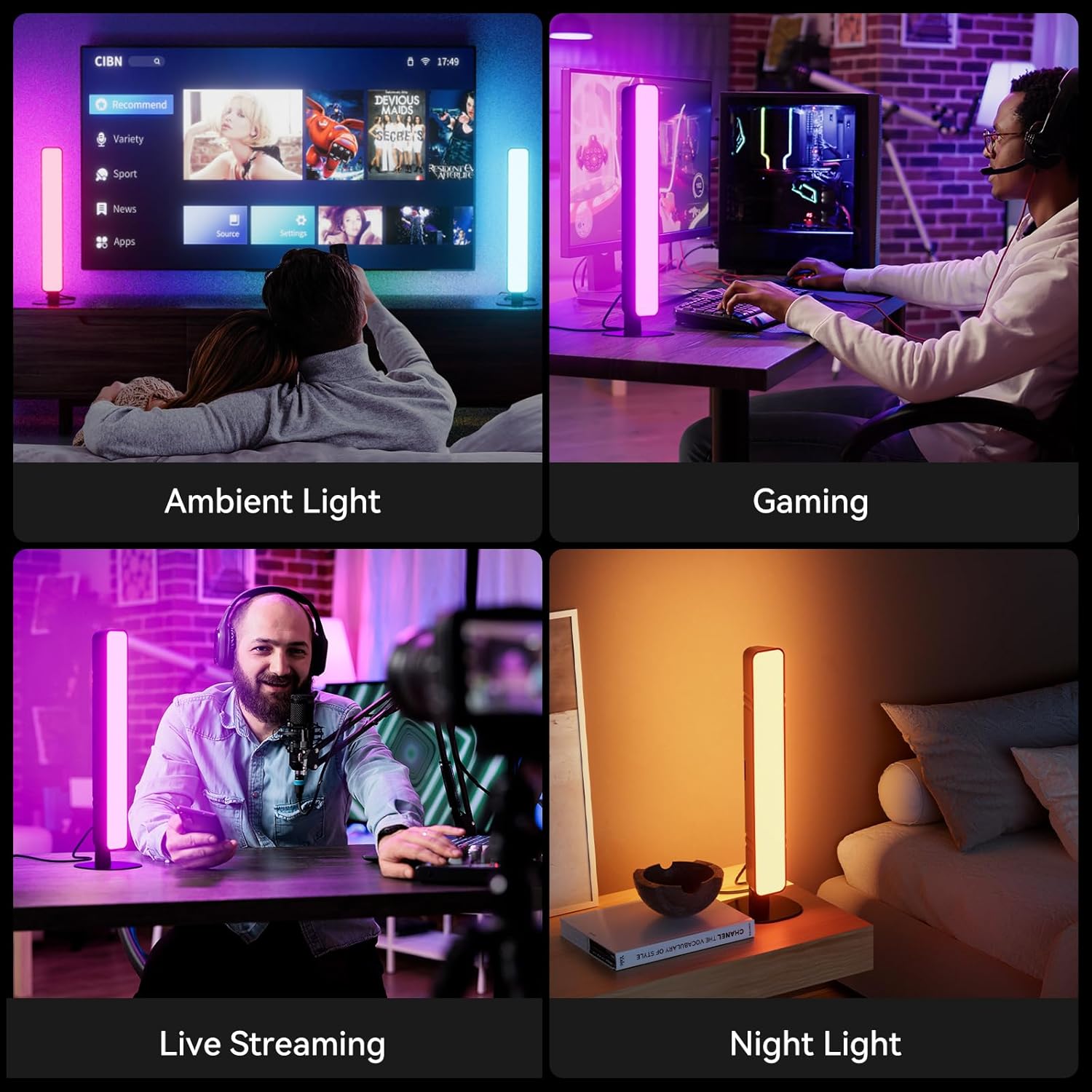 LED Light Bar, Music Sync RGB Light Bar, USB Ambient Lamp, Color Changing TV/Monitor Backlight with Remote Control, 15 Dynamic Modes