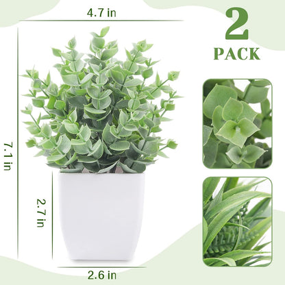 2 Pack Small Fake Plants Mini Artificial Potted Plants for Table Desk Home Bathroom Office Decor