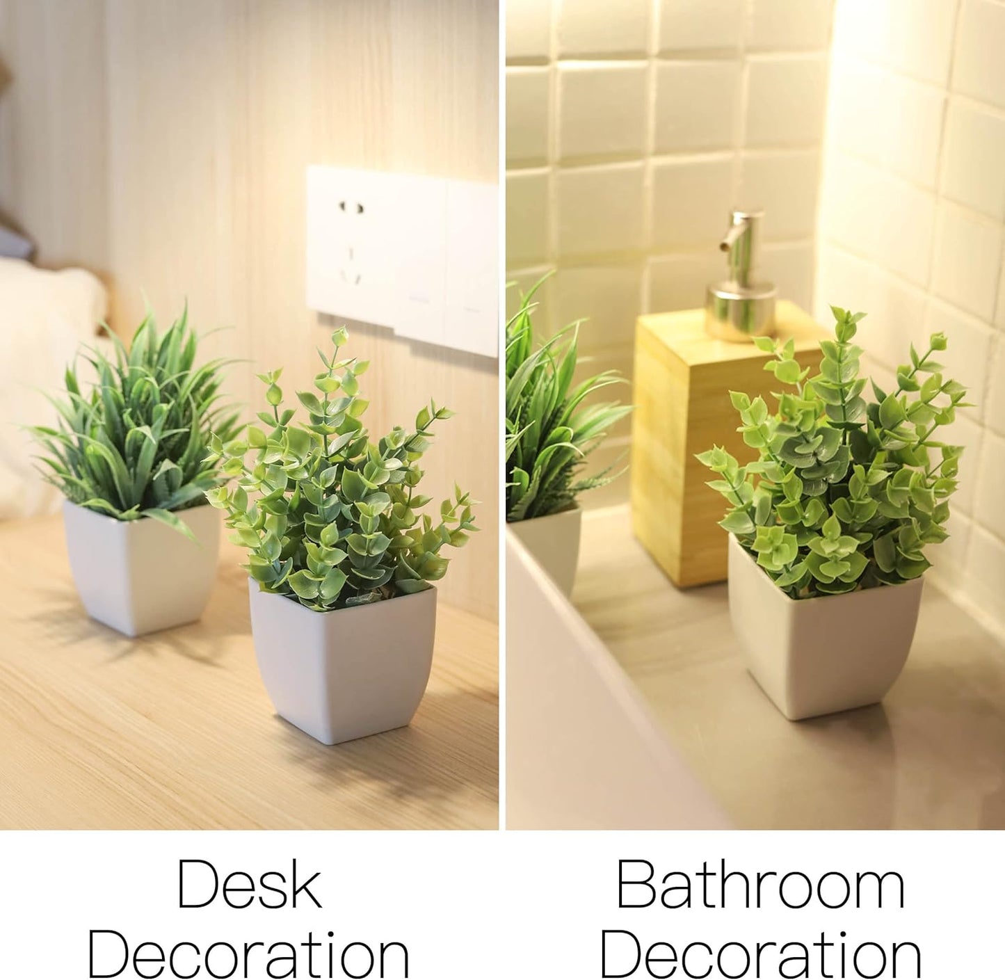 2 Pack Small Fake Plants Mini Artificial Potted Plants for Table Desk Home Bathroom Office Decor