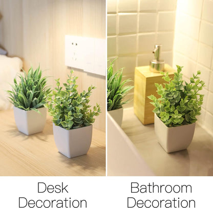 2 Pack Small Fake Plants Mini Artificial Potted Plants for Table Desk Home Bathroom Office Decor