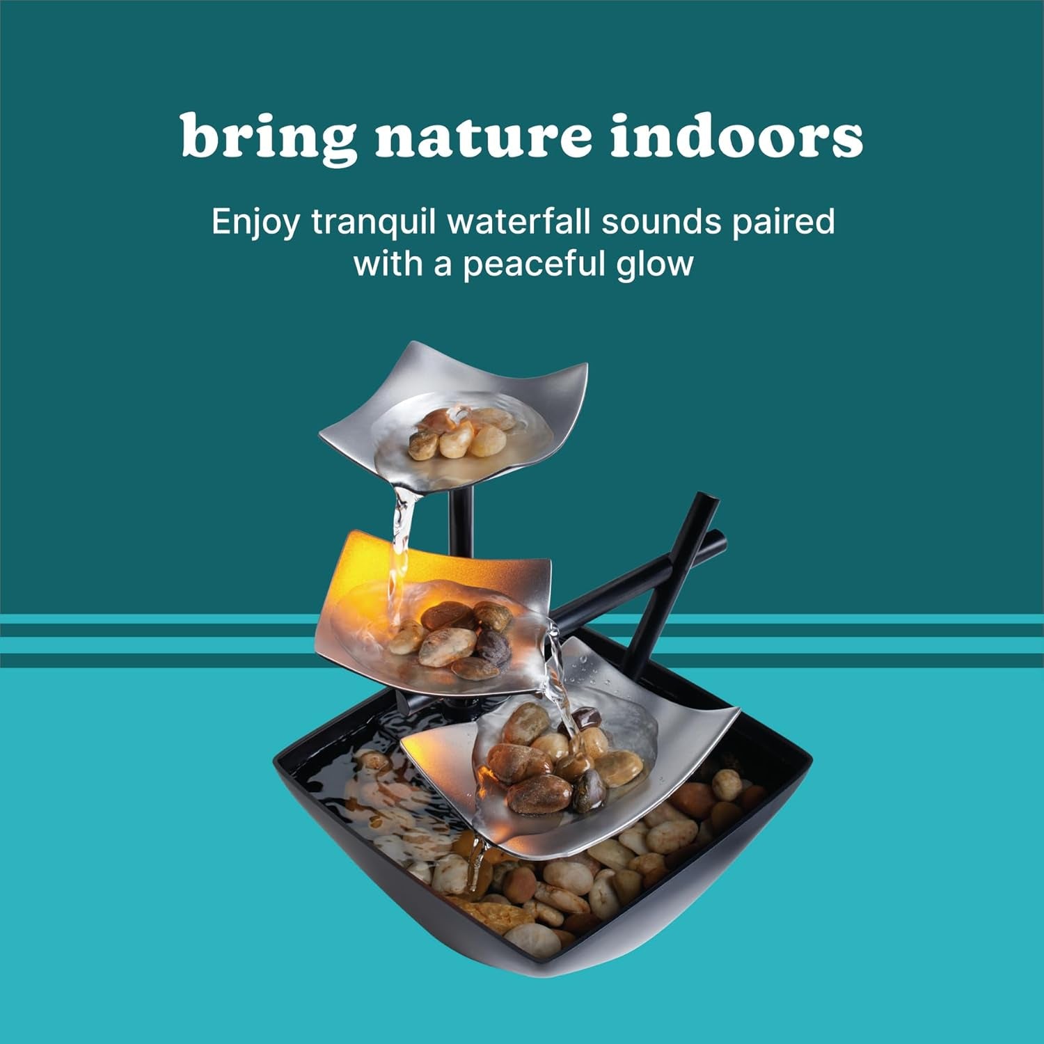Tabletop Water Fountain, Home Décor Soothing Sound Machine - Automatic Pump, Deep Basin & Natural River Rocks. Indoor Zen Relaxation